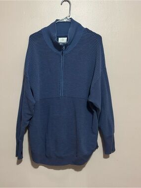 AERIE WOMENS Navy Half-Zip Ribbed Sweater
